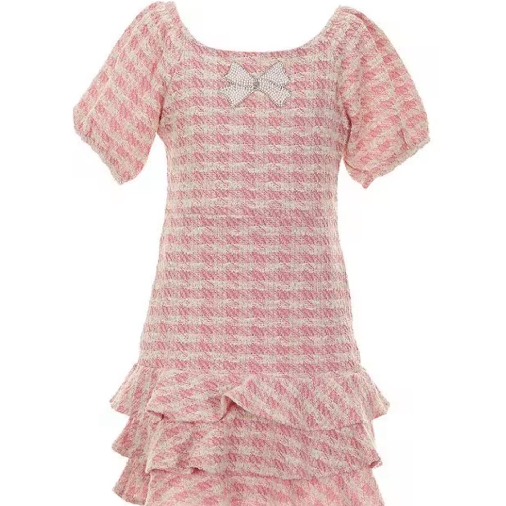 Rare Editions Pink and White Tweed Dress Size 8